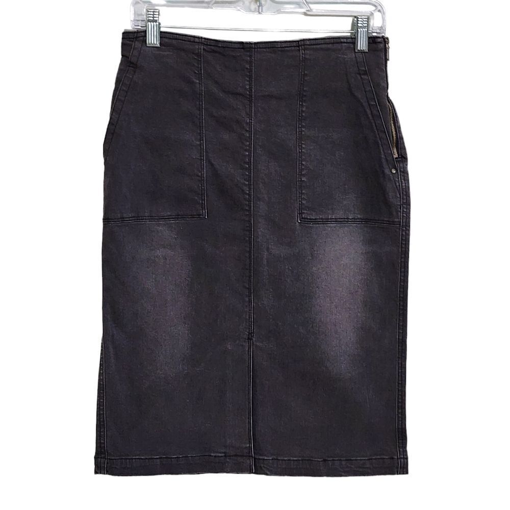 a loves a black denim pencil skirt front slit M NWT